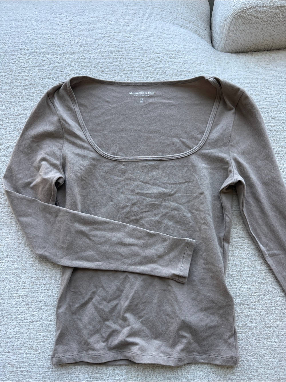 Abercrombie & Fitch Women's Taupe Square Neck Long Sleeve Top